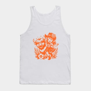 Western CowGirl Kid and Highland Cow - Retro style Unique Cowboy Themed Tank Top